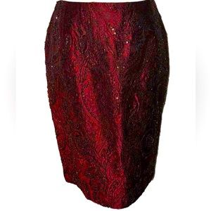 🥀Vintage Y2K Heavily Embellished Wine Brocade Pencil Skirt
